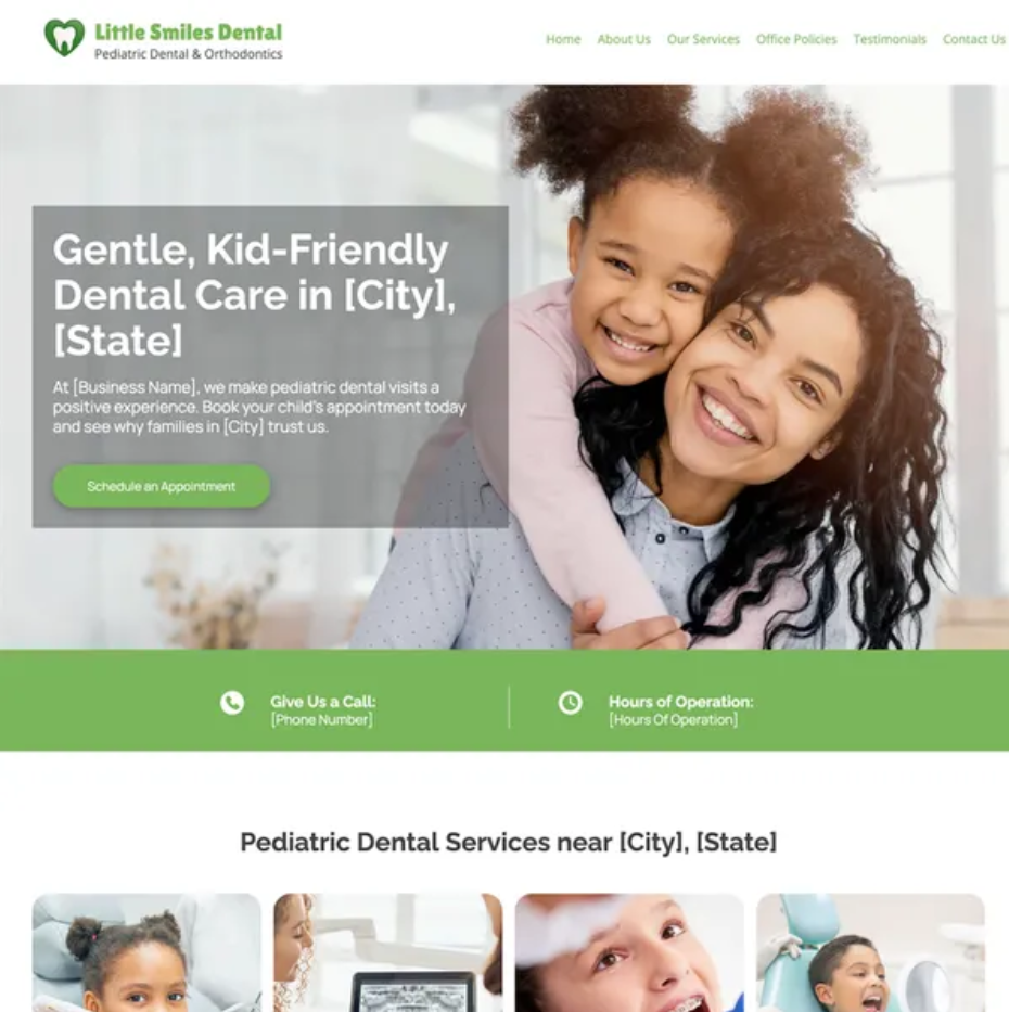 Dentist childrens clinic website build
