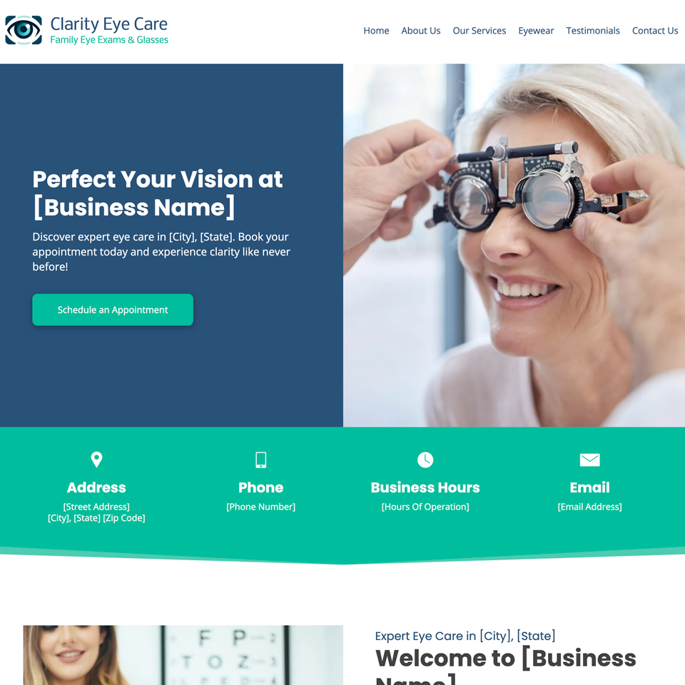 Optometrist website design theme
