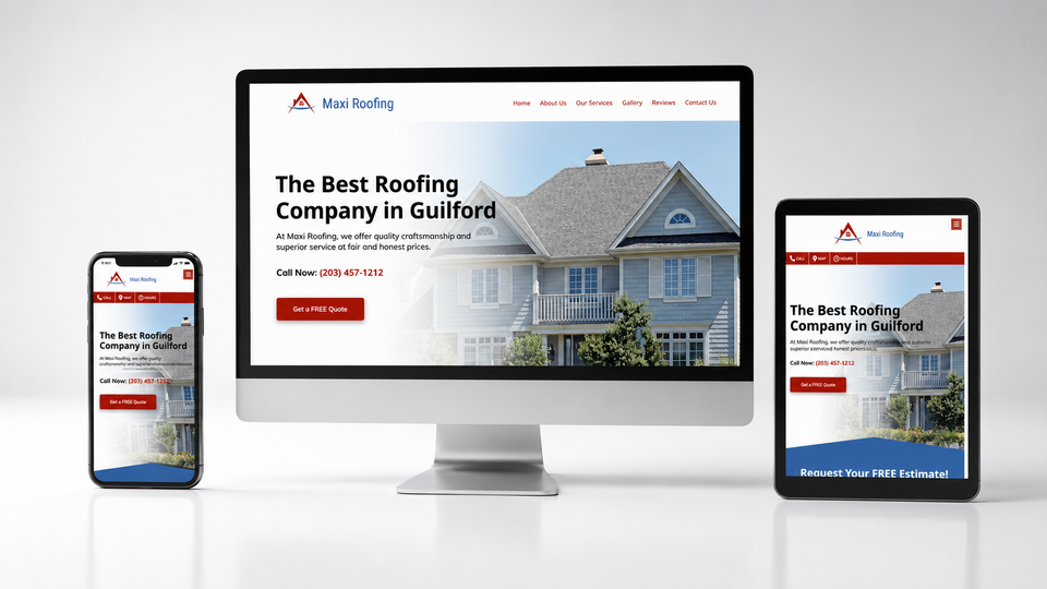 Maxi roofing website mockup display