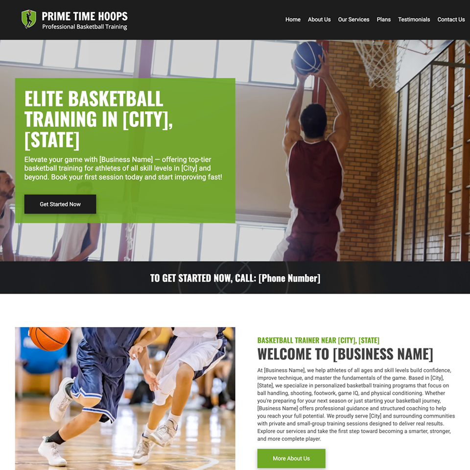 Basketball trainer website design theme