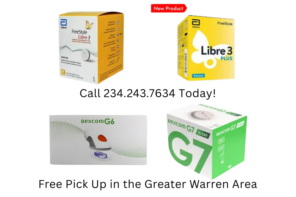 Freestyle Libre 3, Libre 3 Plus, Dexcom G6, and Dexcom G7 continuous glucose monitor sensors accepted by Ohio Test Strip Exchange.