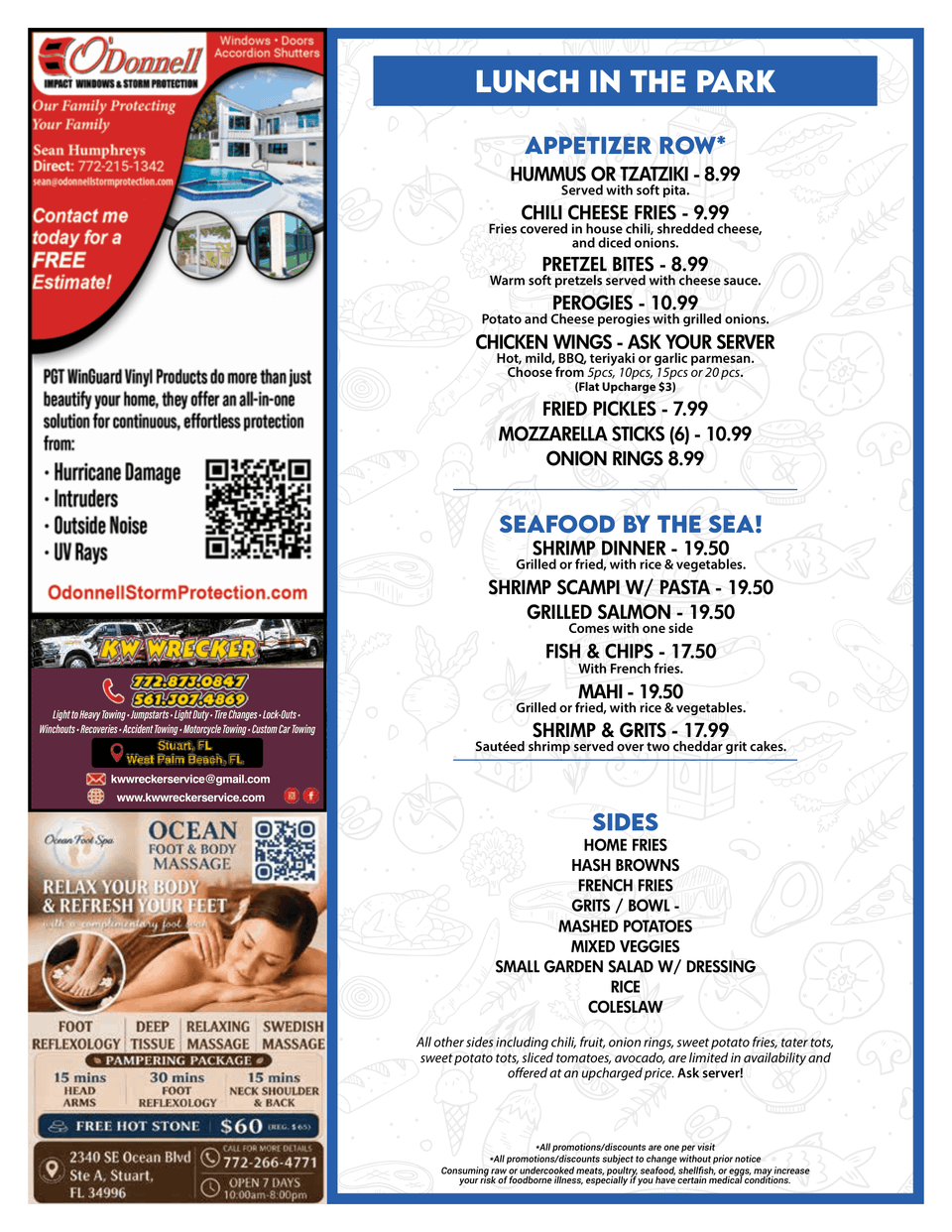 City diner lunch menu 2
