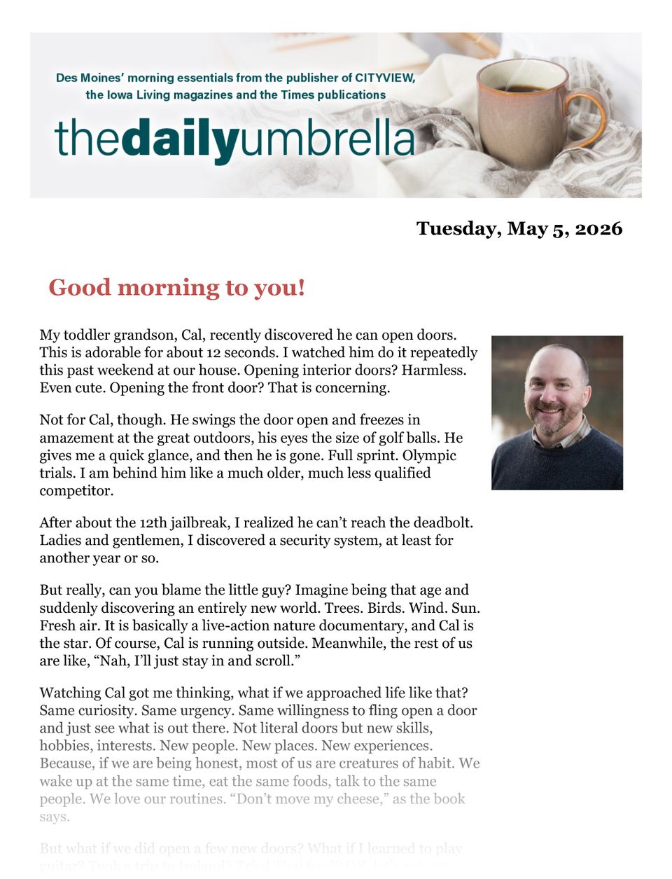 Daily umbrella may 5  bank robbery in downtown dm  wonder bargain  what do you call phoney spaghetti  1