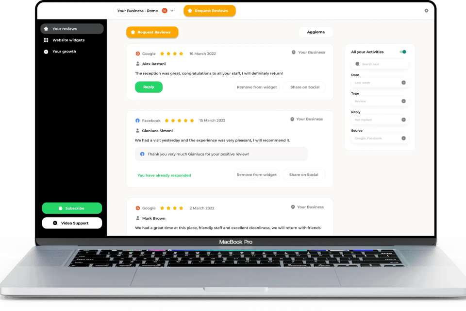 Review management dashboard