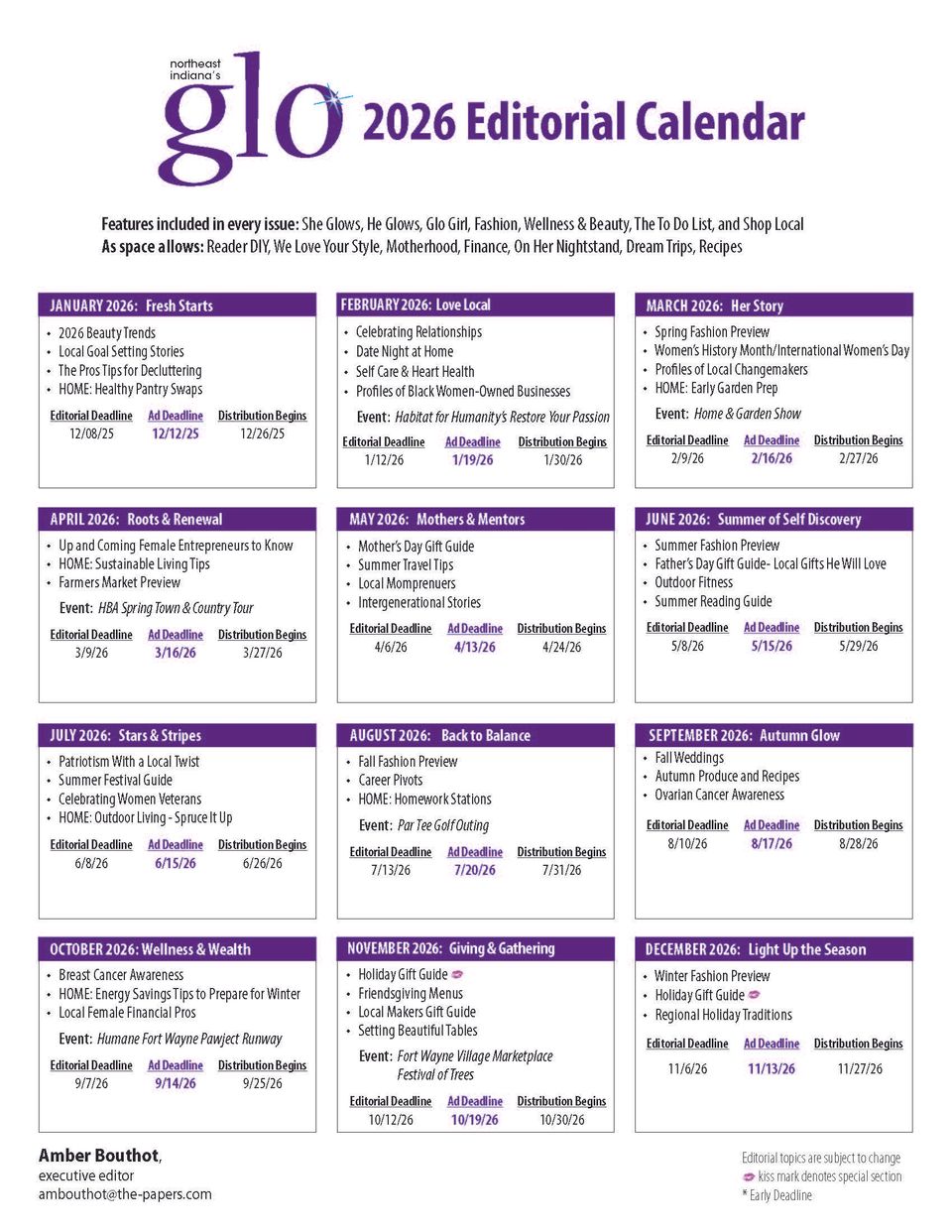 Glo 2026 editorial calendar