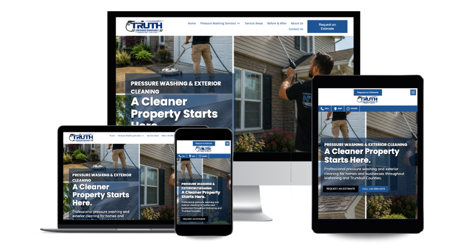The Truth Service Company website displayed across desktop, laptop, tablet, and mobile devices.