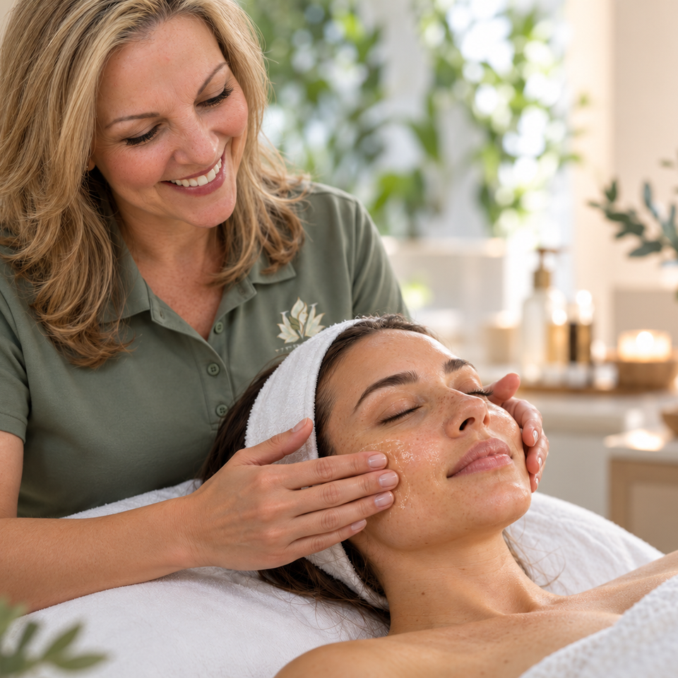 Suzanne of veritas skin wellness gently applies a facial treatment to a client in folsom, california