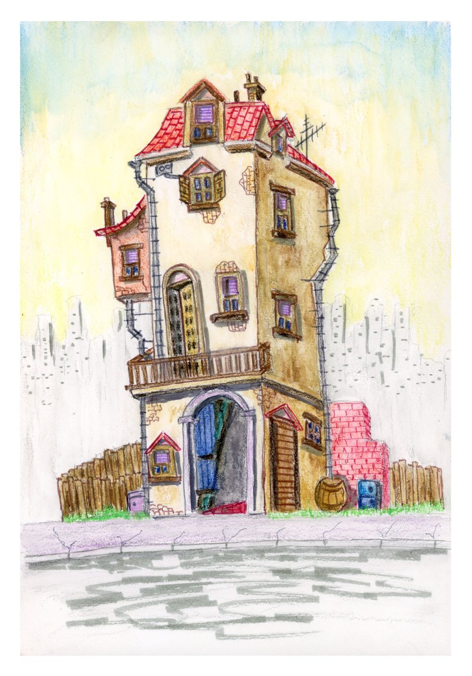 A sketch of a house with a striking red roof, emphasizing its cozy and welcoming appearance.