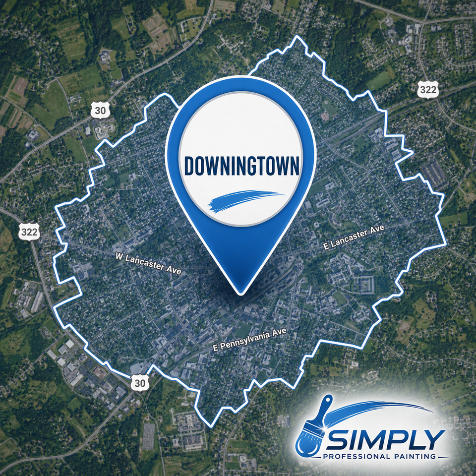 Downingtown pa interior painting service area map pin for simply professional painting