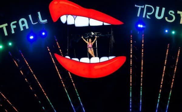 PINK's opening where she starts out in a Rocky Horror picture show-like lips from way a top the stage 