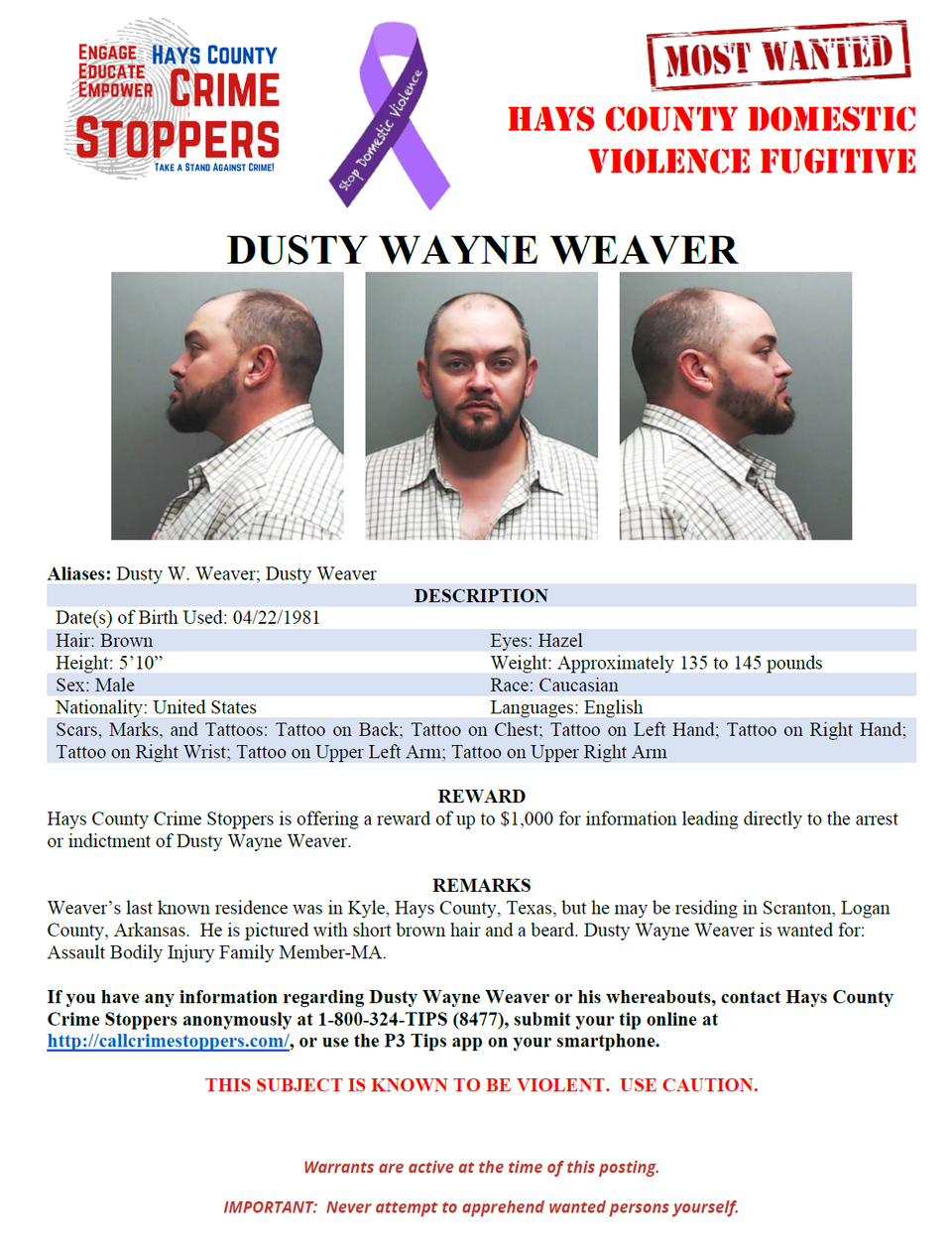 Weaver most wanted poster