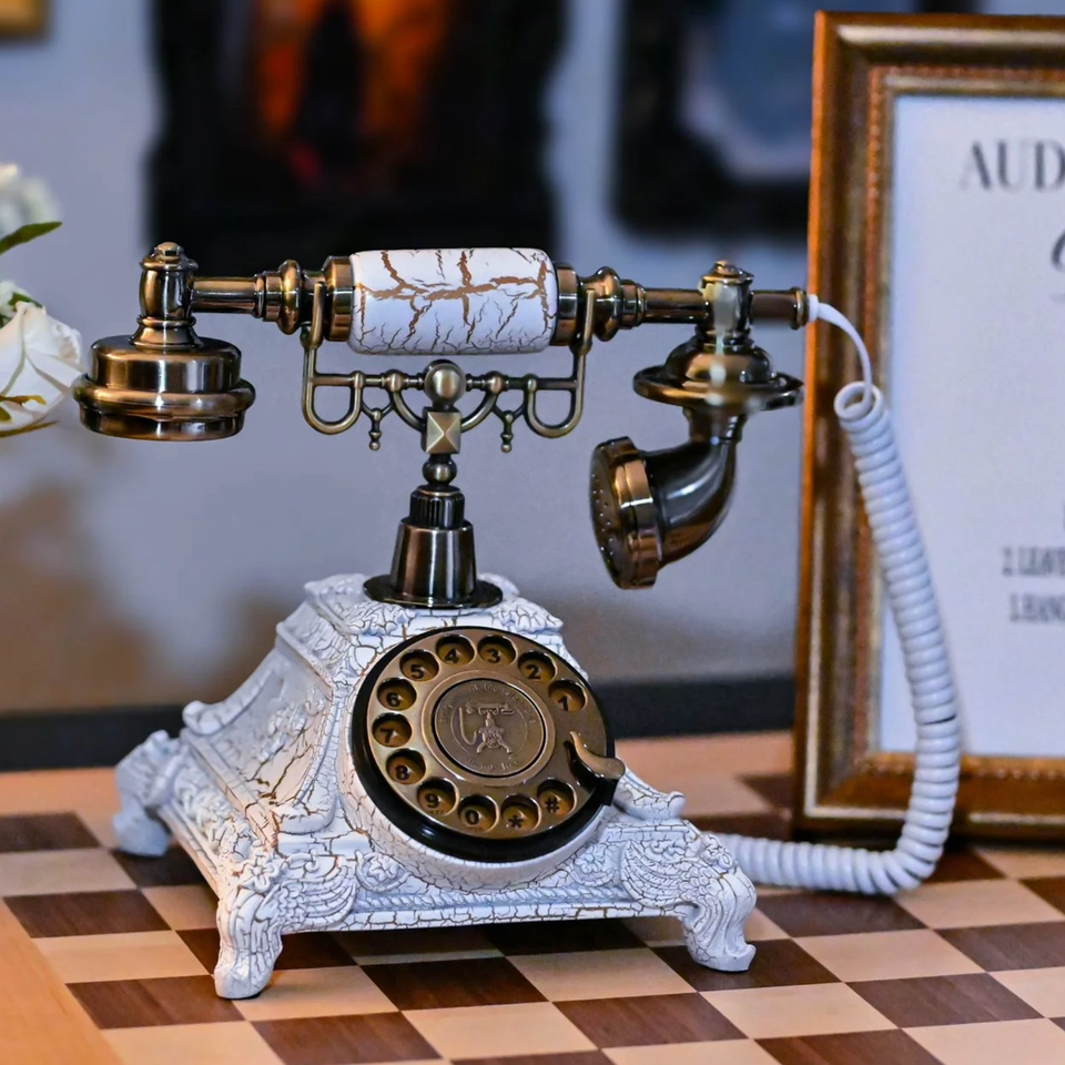 Vintage-style telephone audio guest book for recording voice messages at an event.