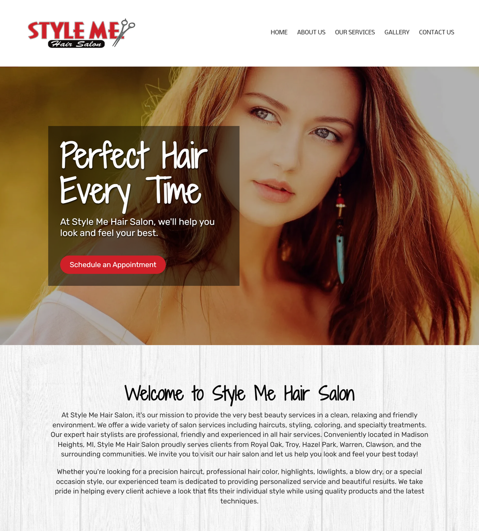 Website Example - Style Me Hair Salon
