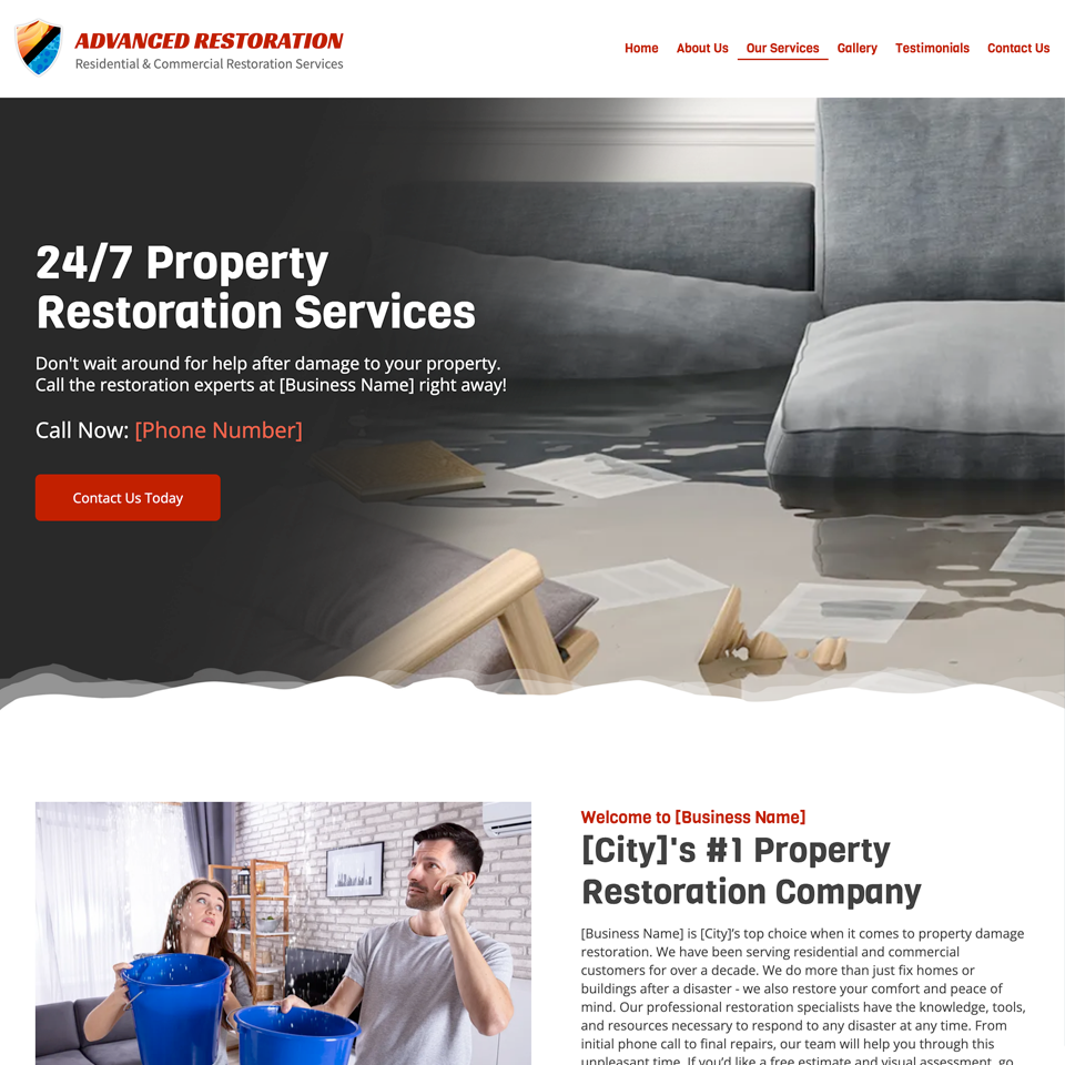Property restoration service website design theme