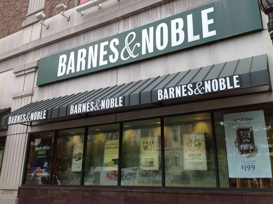 Barnes & Noble storefront with dimensional lettering above printed awning valances
