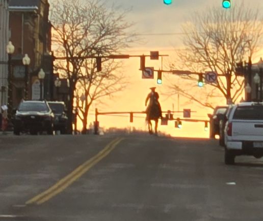 Paul revere backlit by the setting sun