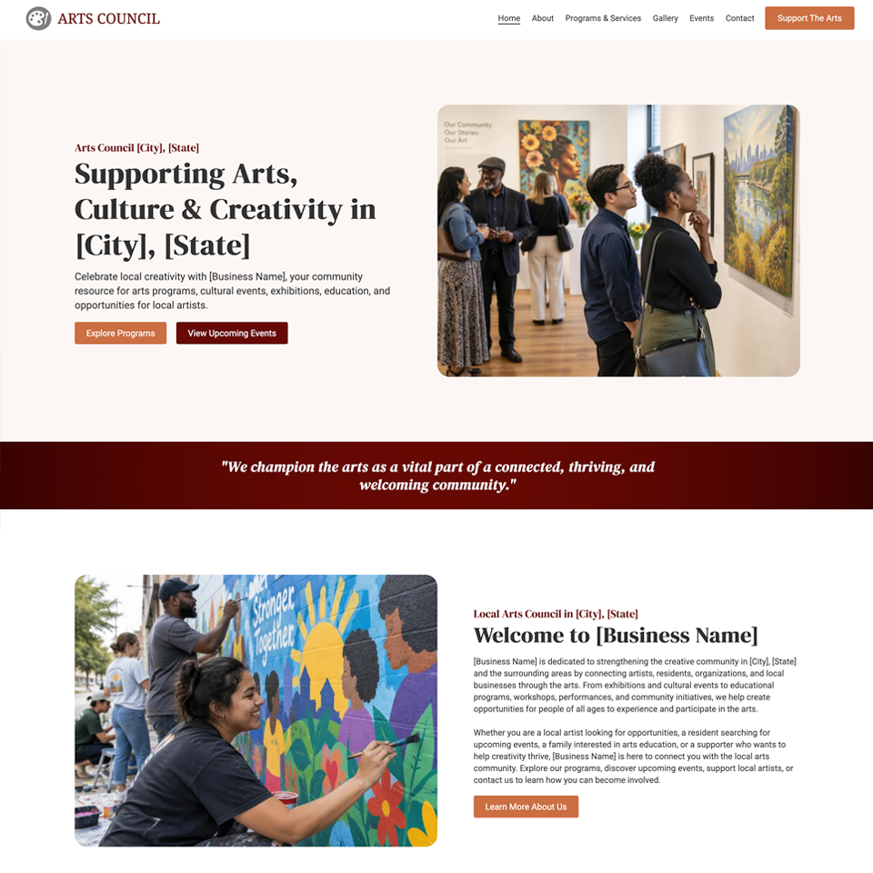 Art council website design theme
