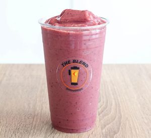 JBF smoothie made with soy milk, lemonade, strawberries, blueberries, lime sherbet, pineapple sherbet, raspberry sherbet, and orange sherbet.