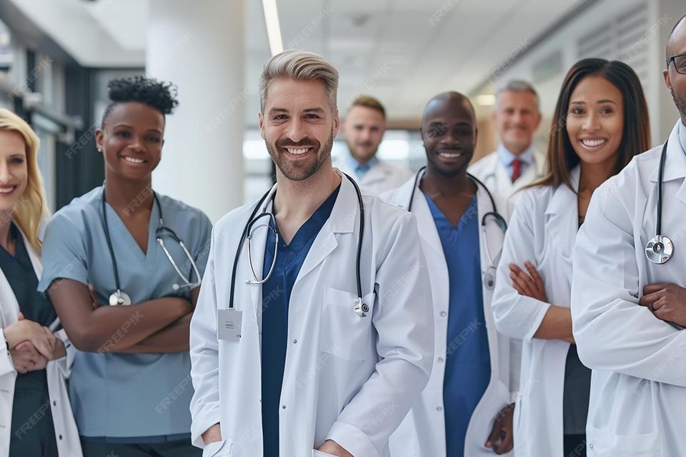 Portrait beautiful diverse group male female doctors 1077802 149829