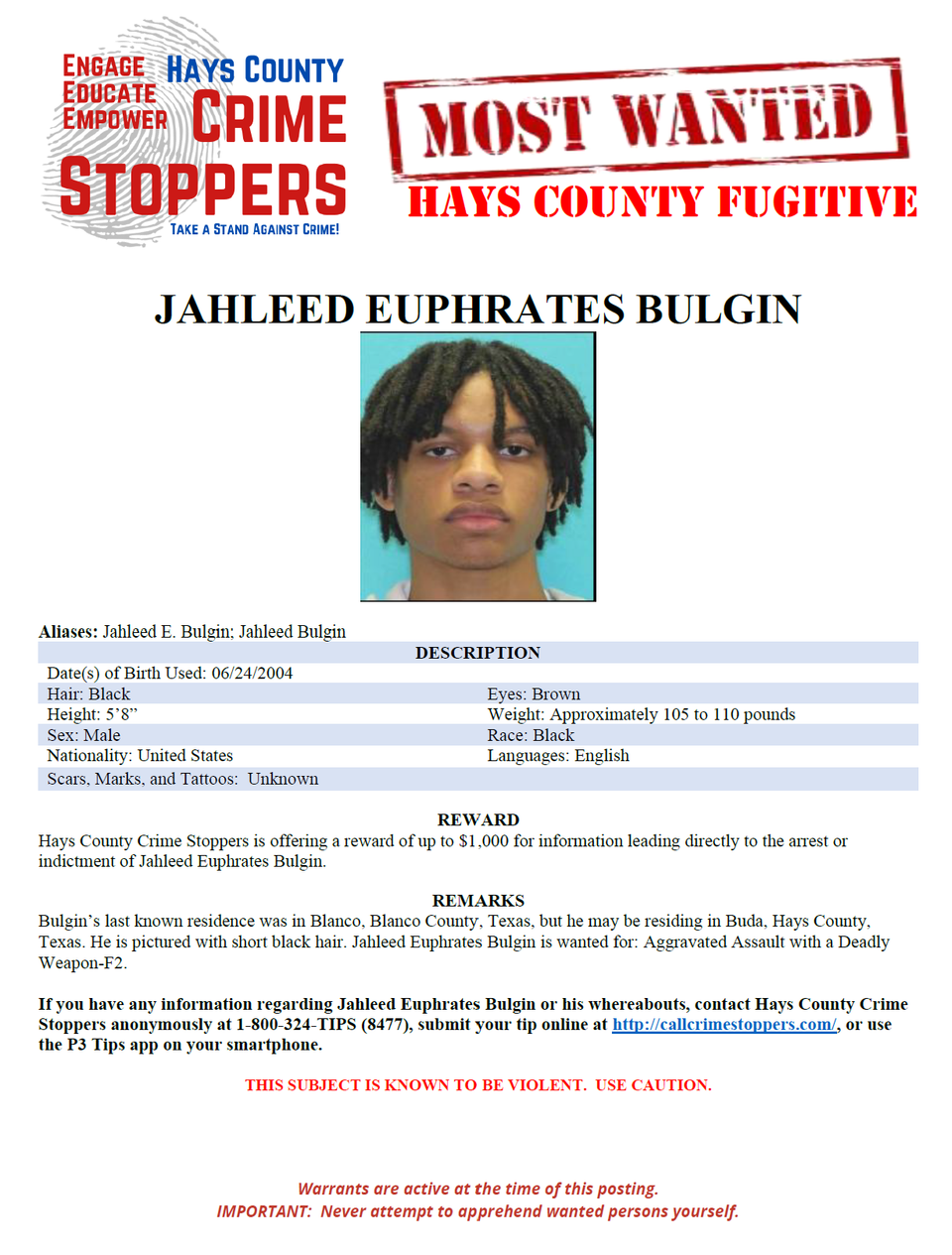 Bulgin most wanted poster