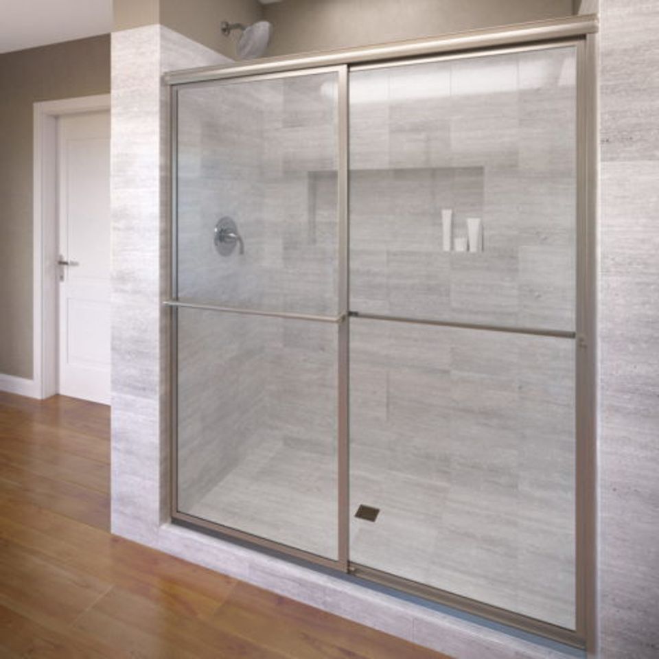 Clear Brushed Nickel by BASCO Infinity 1/4" Glass Sliding Door