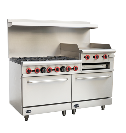 Commercial Restaurant 6 Burner Range with 24" Flat Top Grill Griddle, Broiler and Double Oven Combo Unit Combination Unit