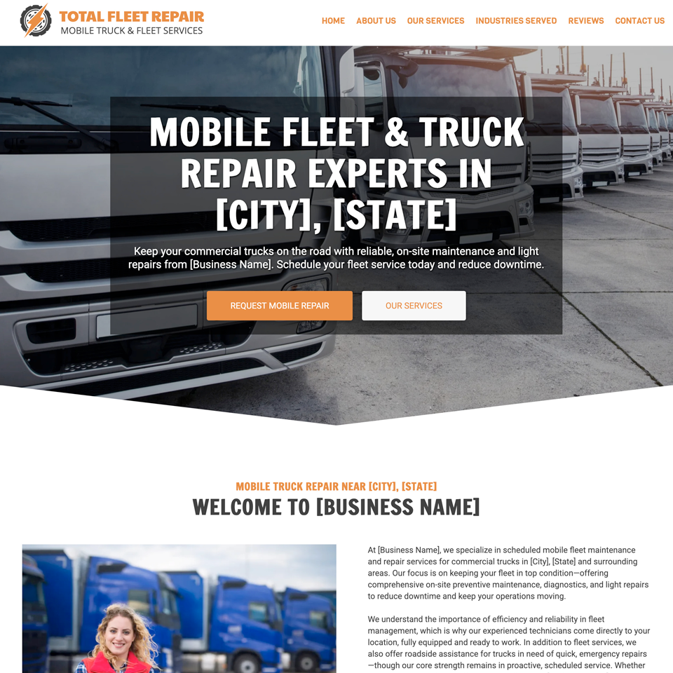 Mobile truck repair website design theme