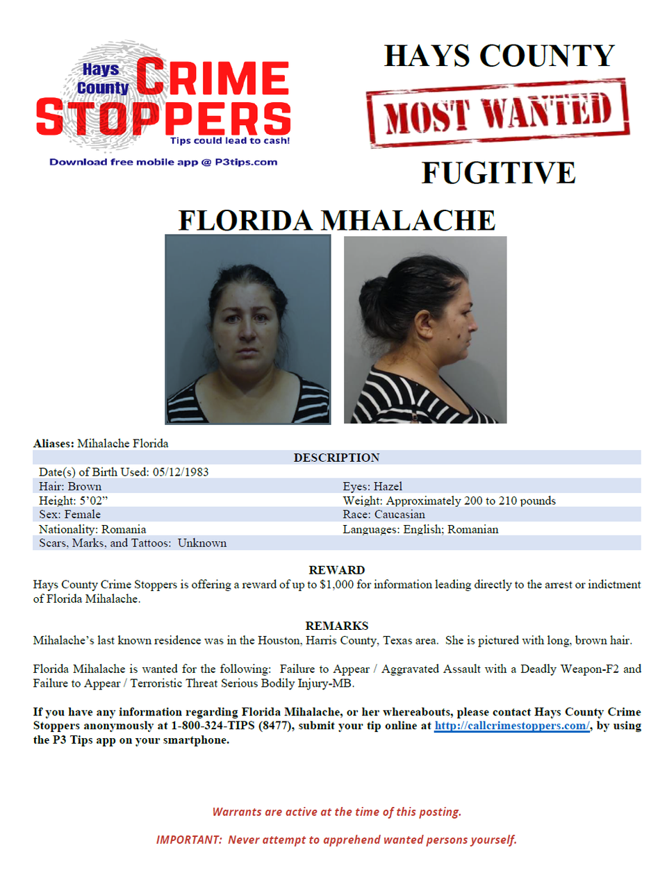 Mihalache most wanted poster