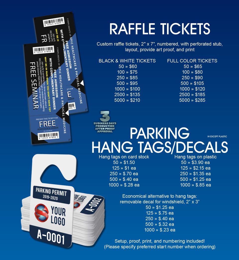 Raffle tickets   parking tags