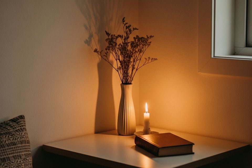 Vecteezy a candle sits on a table next to a book 72191964