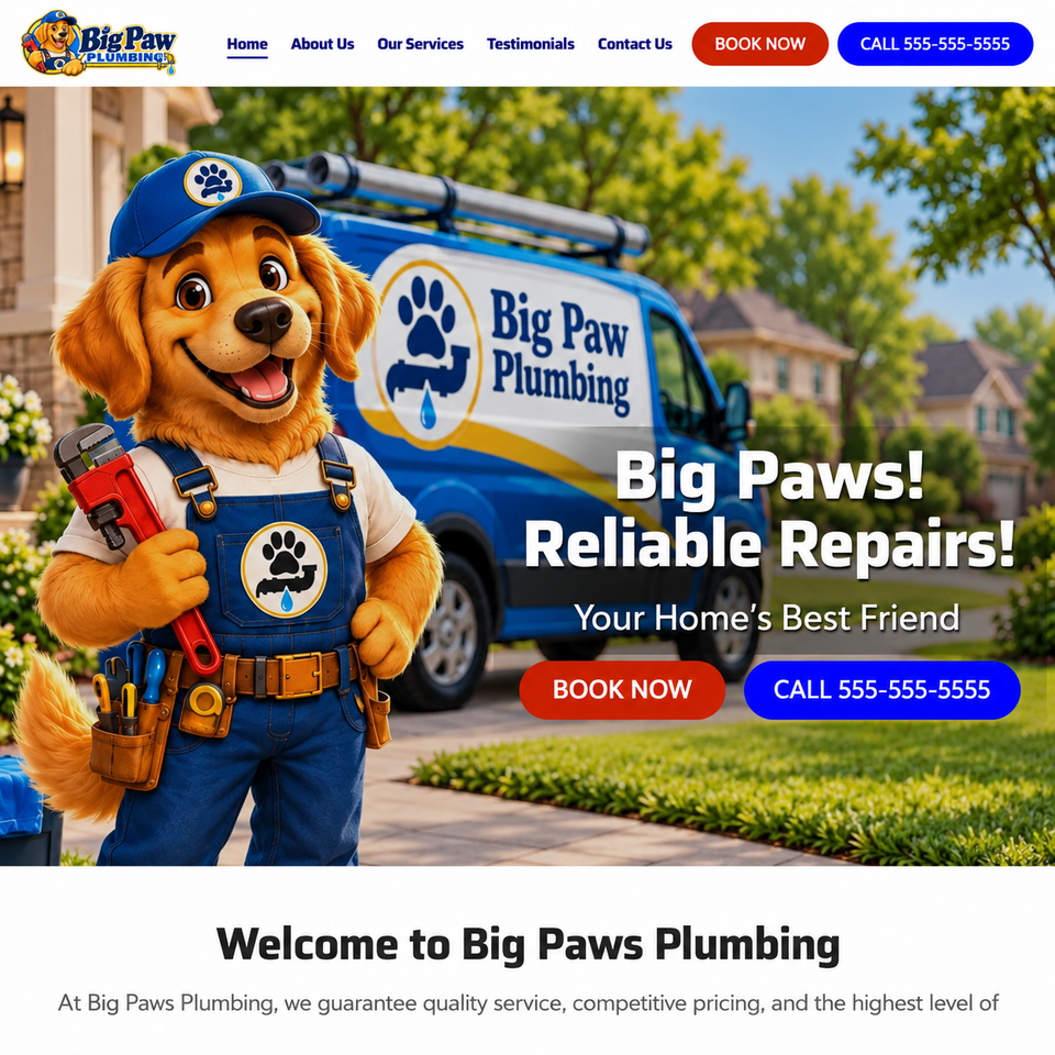Big paws plumbing mascot hero