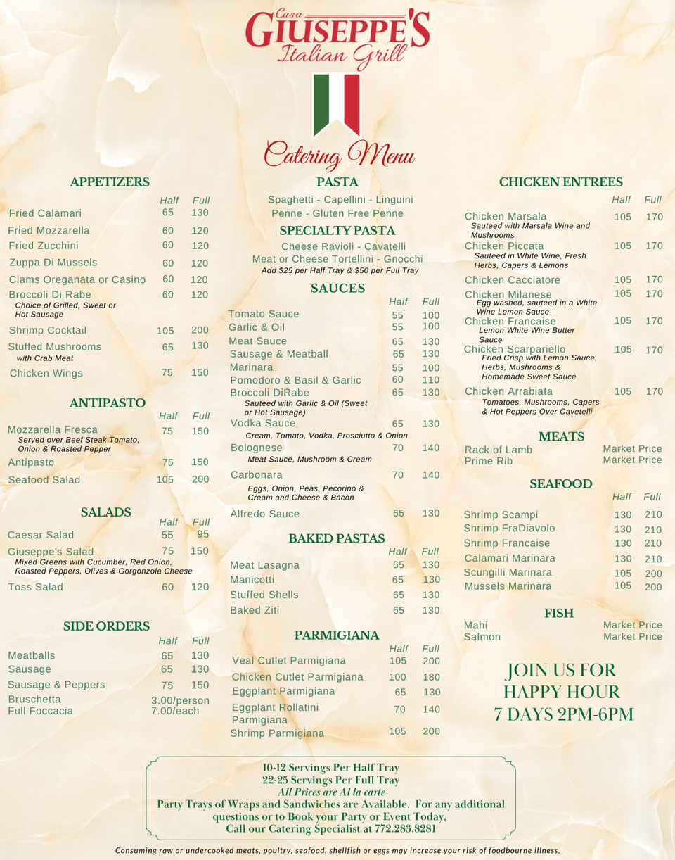 Catering menu inside 2026