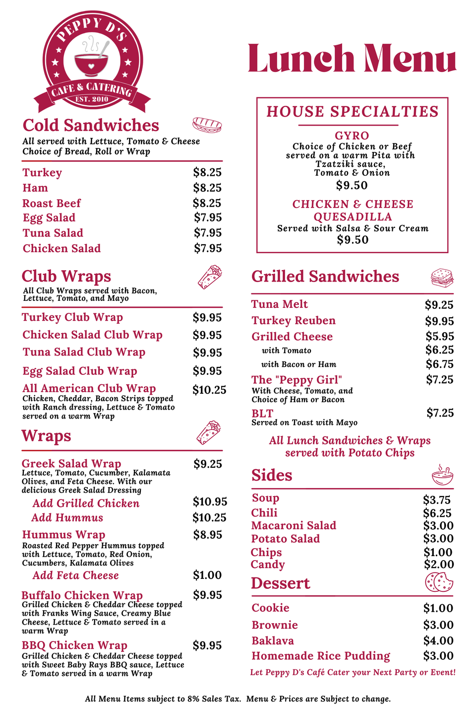 Peppy d's lunch menu