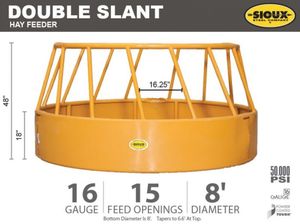 Double slant hay feeder features