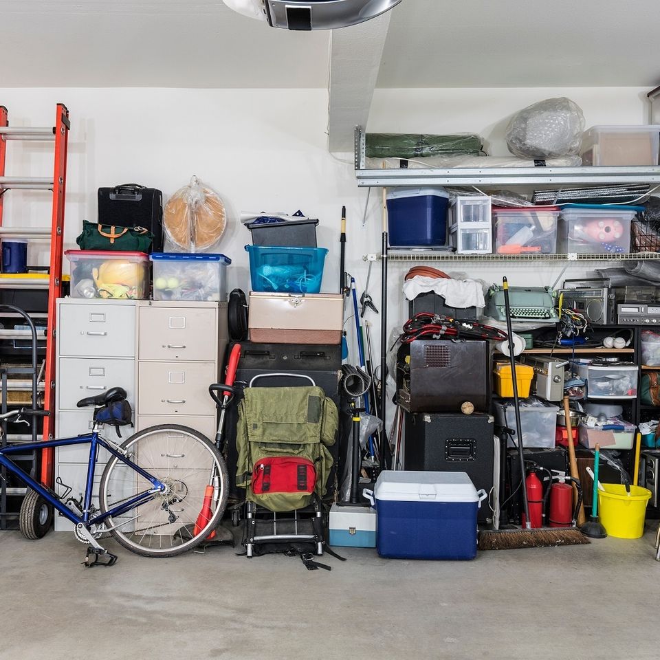 Junk organized in garage