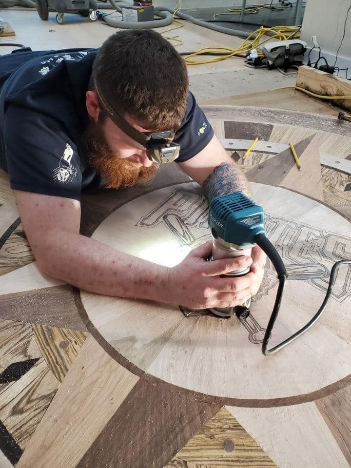 Custom floor wood logo boise id