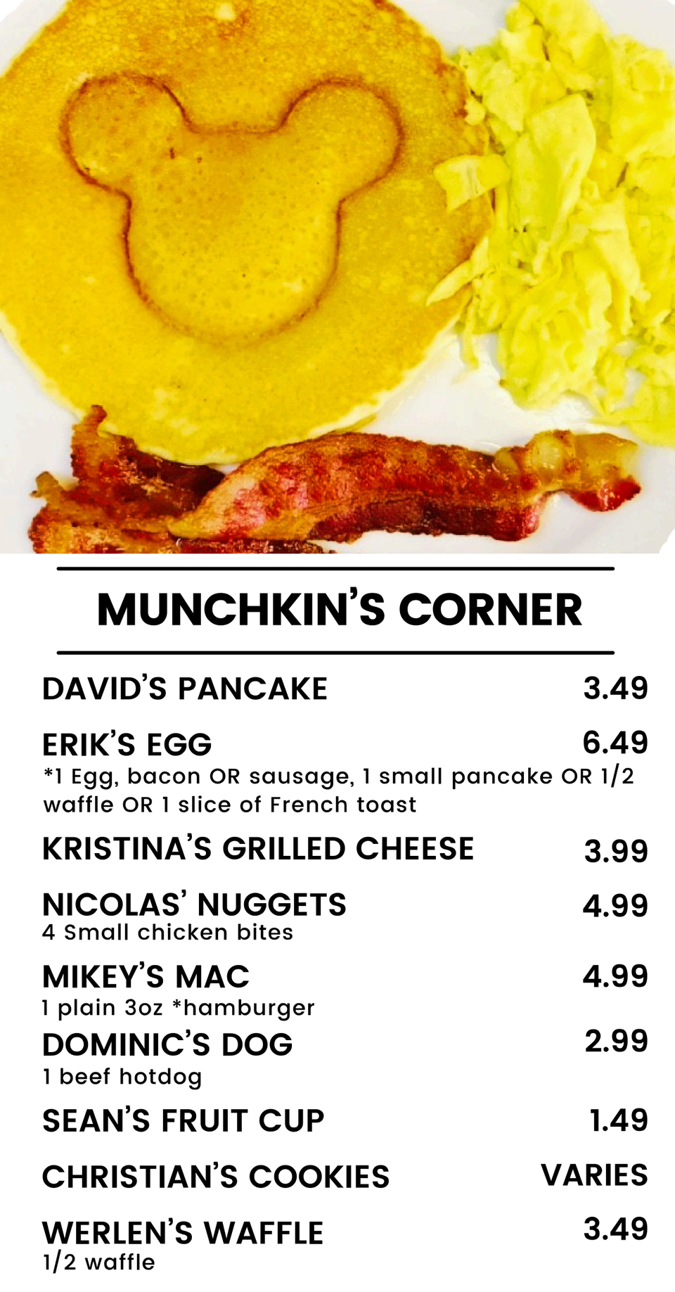 Munchkins menu