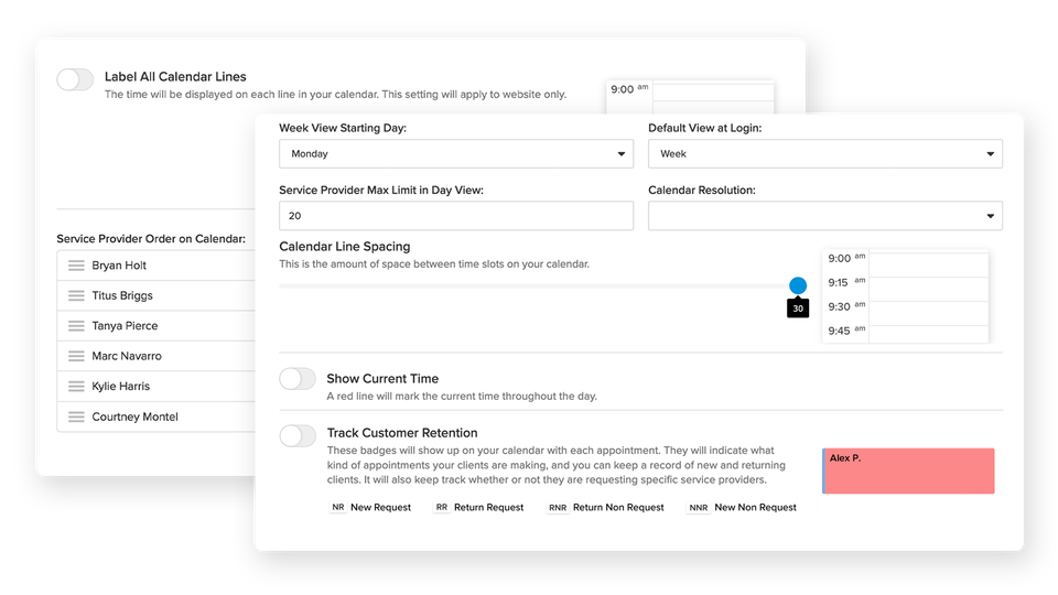 5f72271c041f846b2f4fd036 vagaro calendar settings configuration