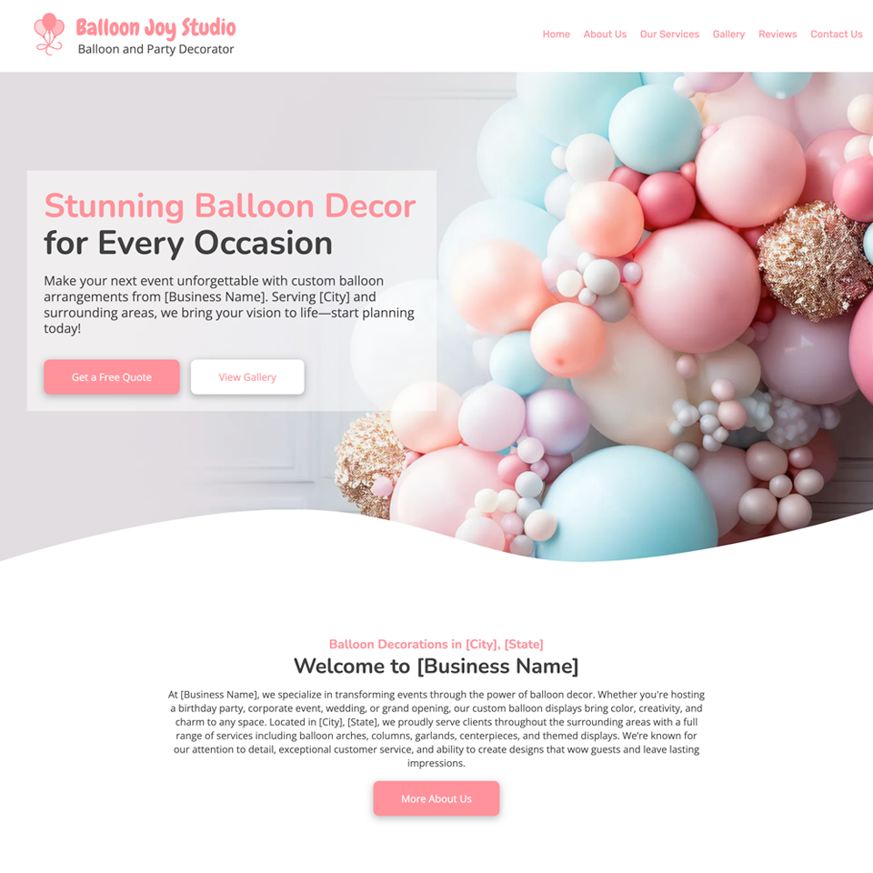 Balloon decor website design theme