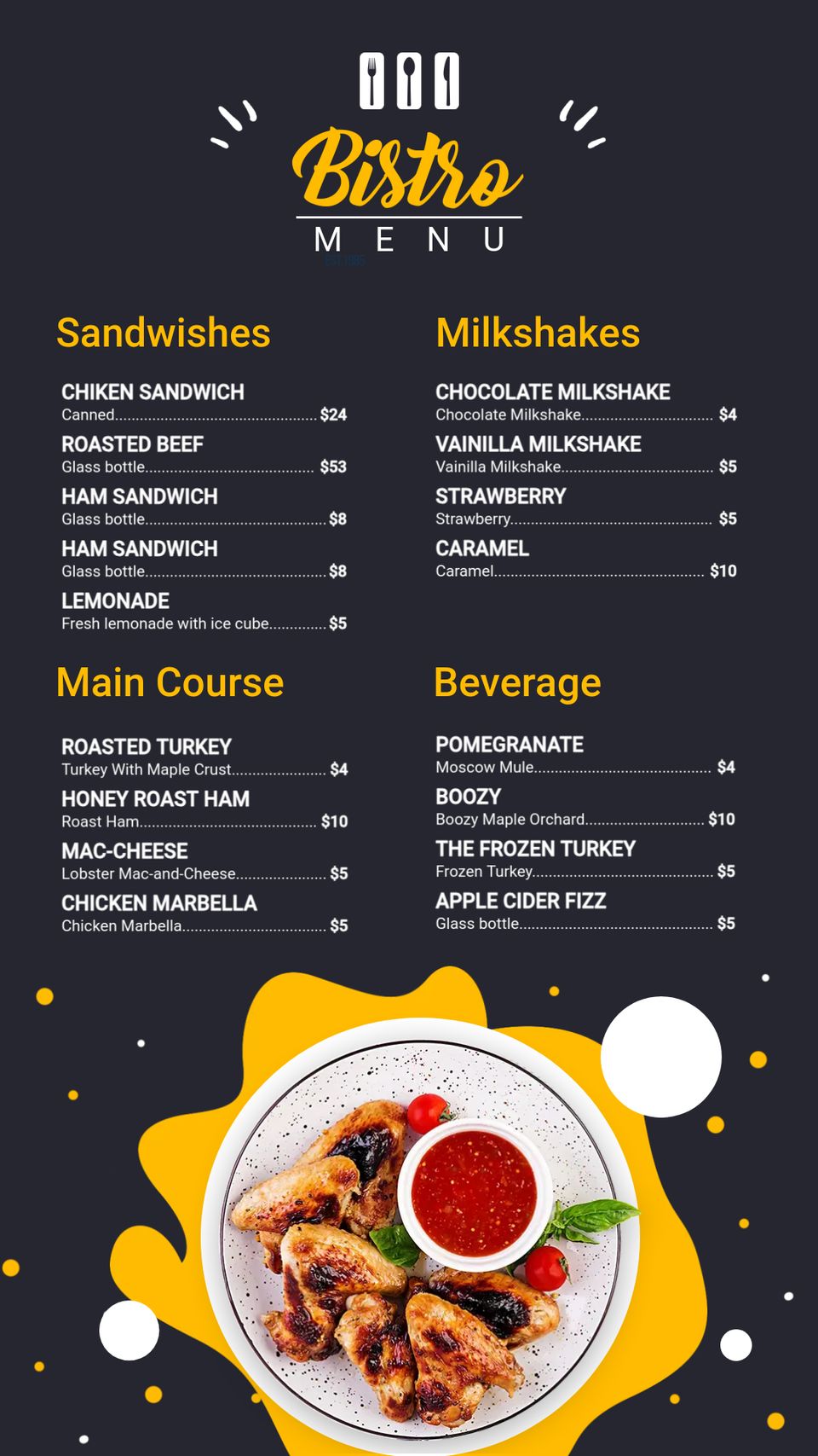 Black and yellow bistro menu design   made with postermywall