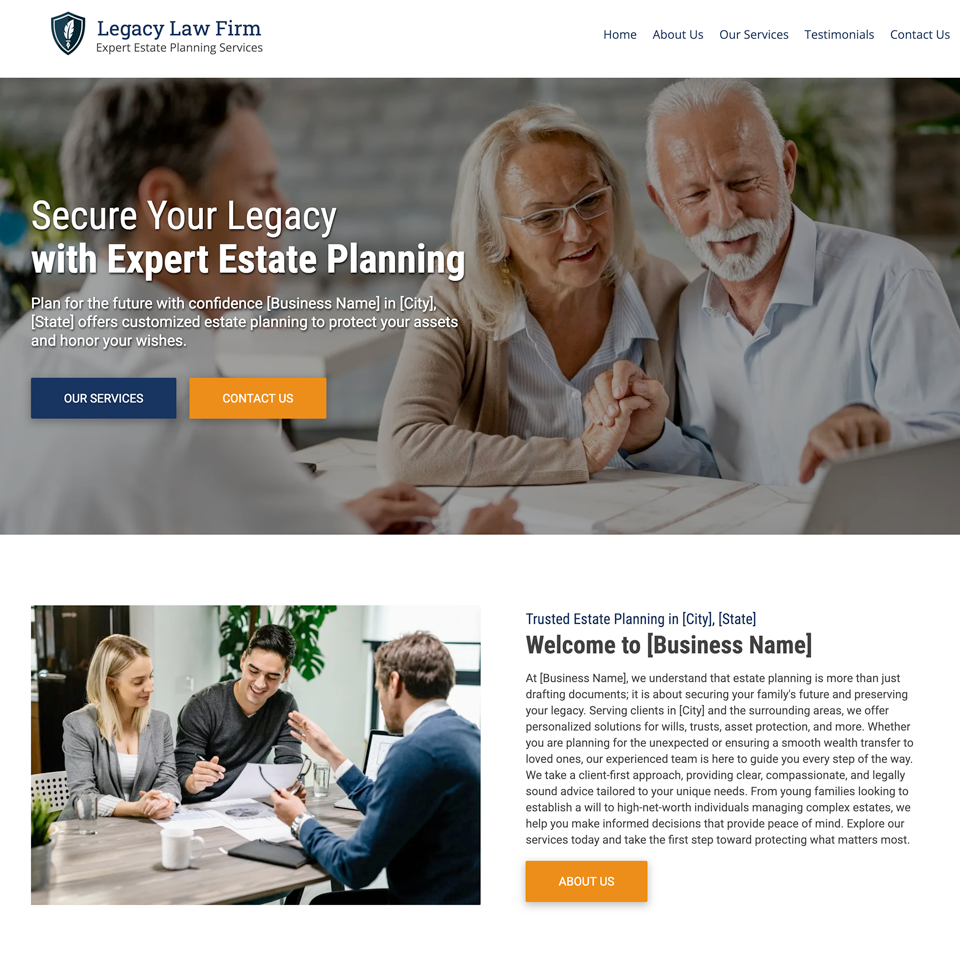 Estate planning website design theme