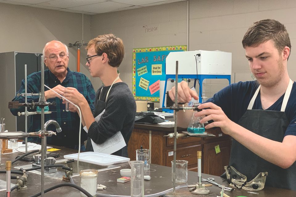 Students at Union Christian Academy perform a Chemistry experiment. Photo courtesy of Union Christian Academy.