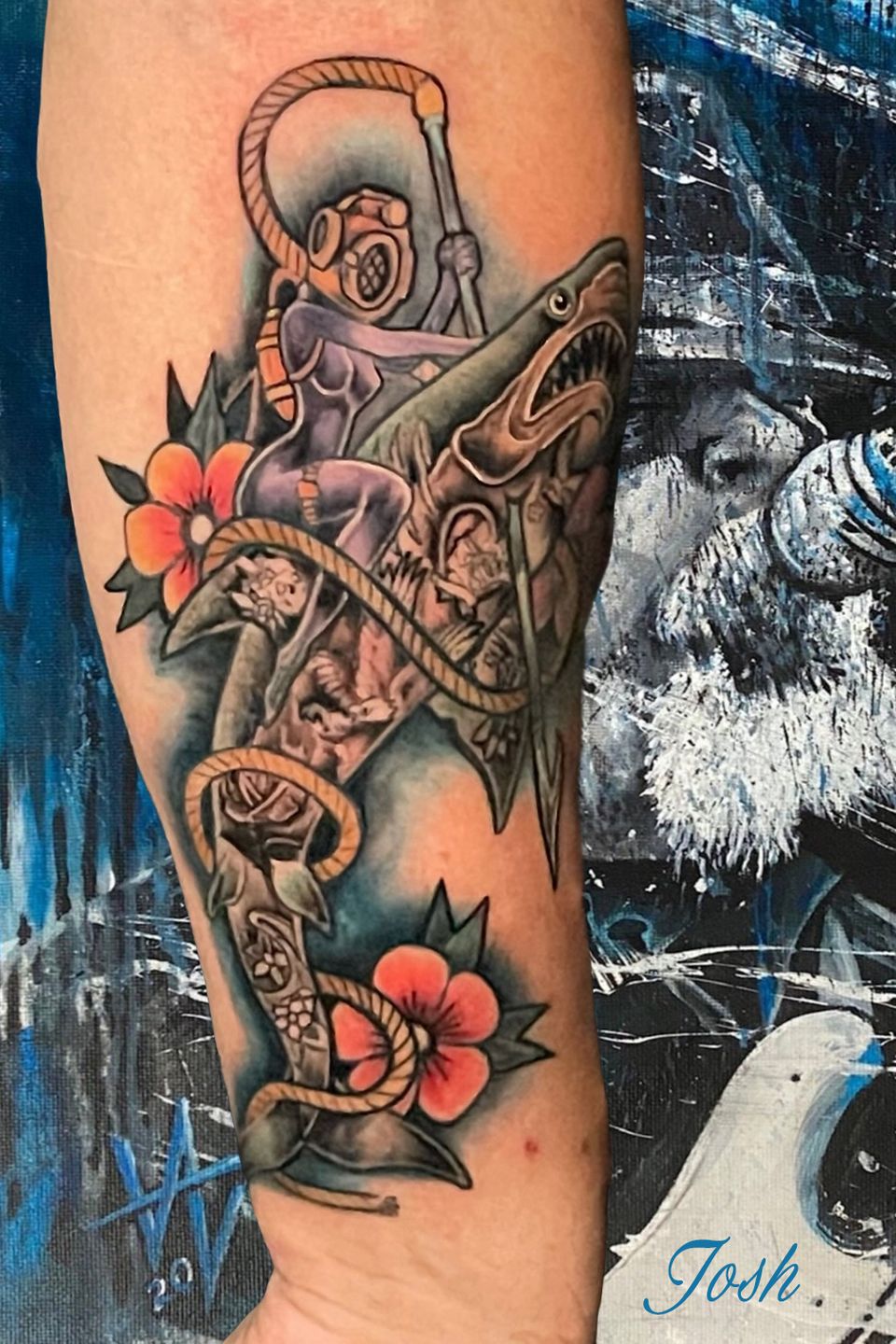 Josh scuba diver fighting shark