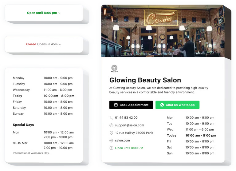 Business hours webspace launcher