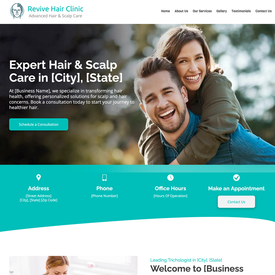 Trichology hair loss website design theme