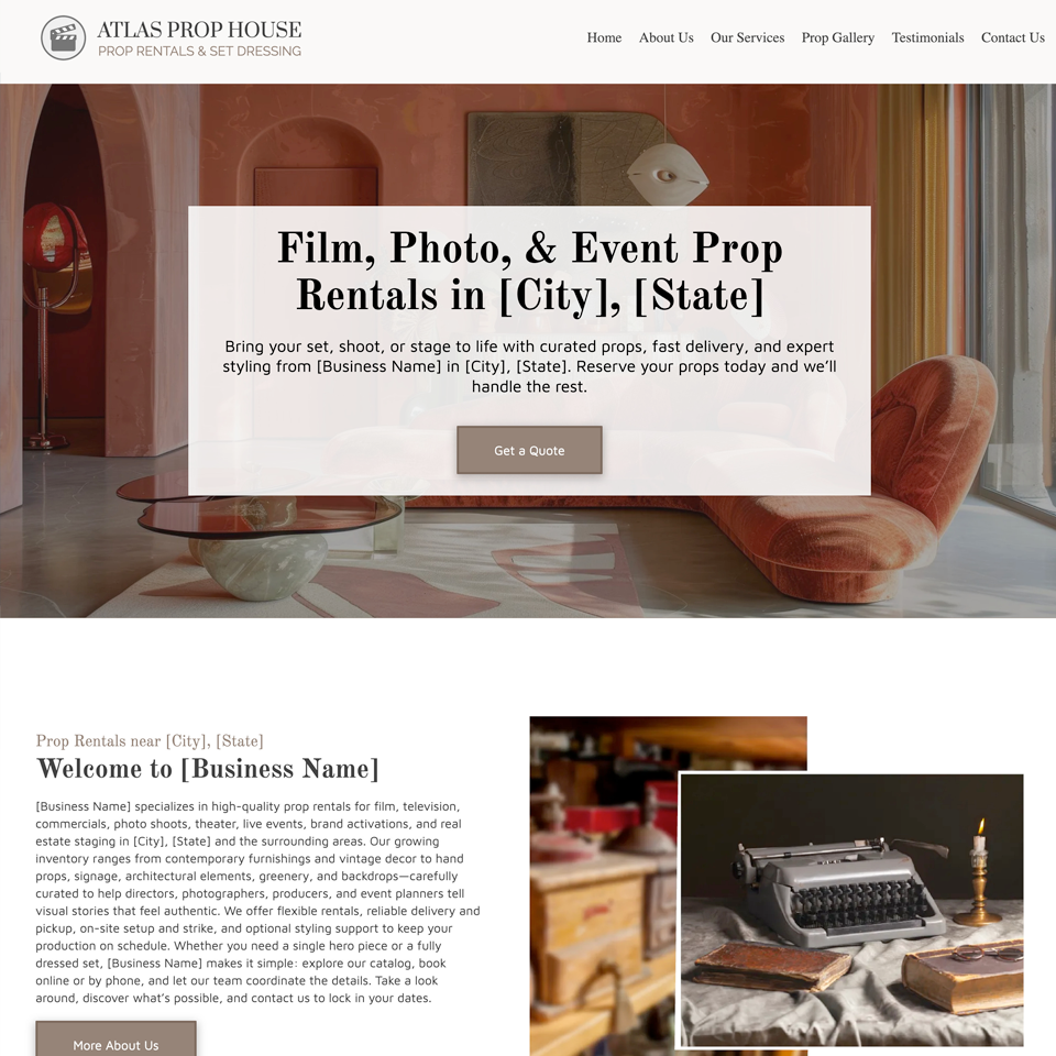 Prop rentals website design theme