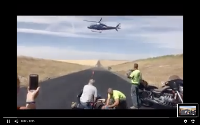 Washington state helicopter picking up ricky bobby after laying in middle of road for 1 1 2 hours with leg ripped off and a tourniquet