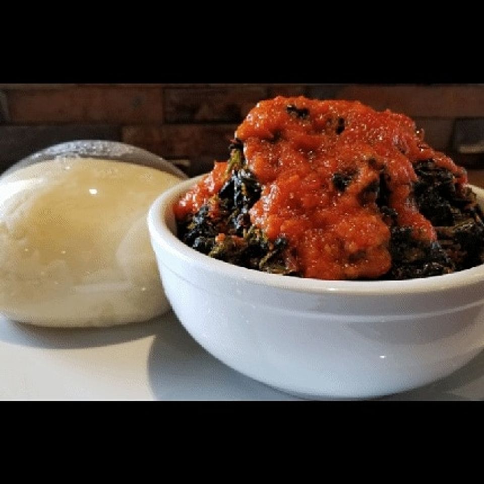 Vegetable soup and pounded yam 1
