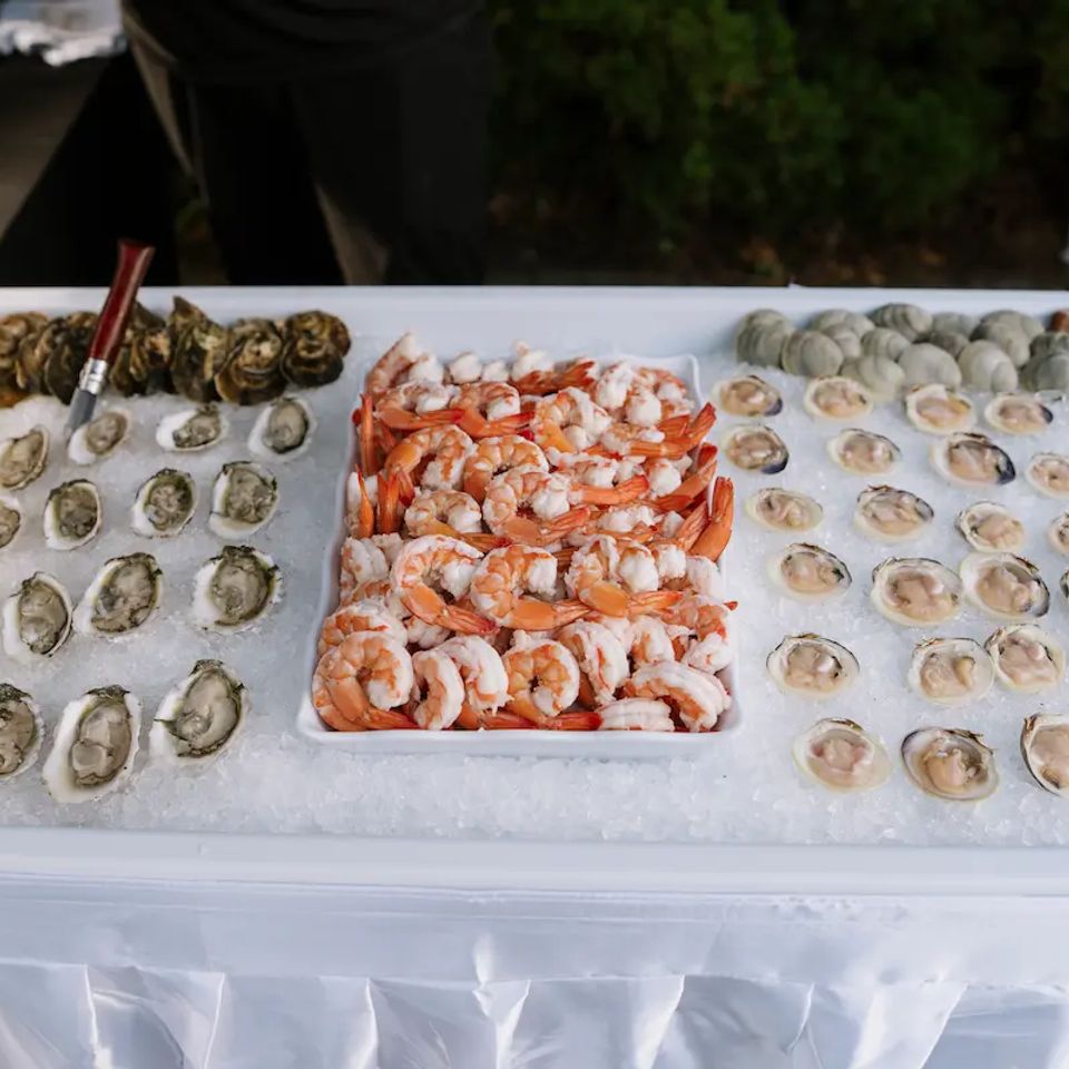 Clams, shrimp and other seafood, catered by Shore2Shore Shucking of Long Island