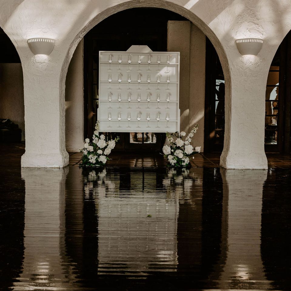 White and green wedding floral arrangement